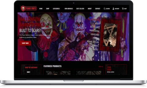 Poison Props ecommerce storefront shown on a laptop